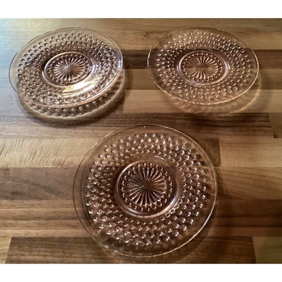Anchor Hocking Hobnail Pink Depression Glass Bread Plate 6.25” Set of 3 - Picture 6 of 8